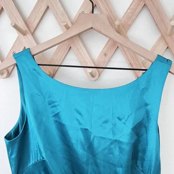 Eliza J Ruffle Satin Jade Green Mermaid Gown Size 10 - Picture 8 of 10